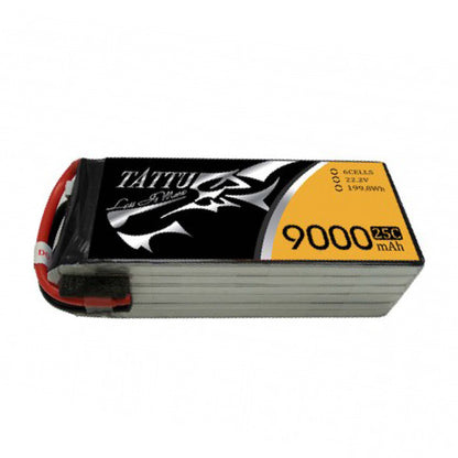 Tattu 9000mAh 6S 22.2V 25C LiPo Battery, Tattu 9000mAh 25C 22.2V (6S) LiPo battery pack with protective wrap and lead wires