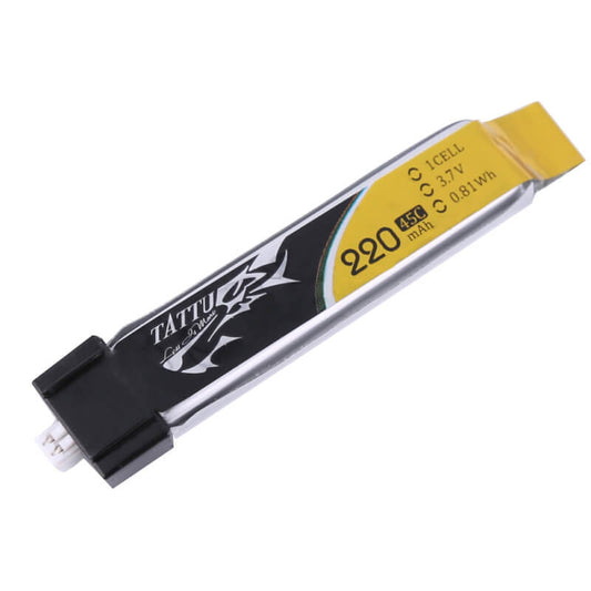 Tattu 220mAh 3.7V 45C 1S1P LiPo Battery, Tattu 220mAh 1S 3.7V 45C LiPo battery with JST-PHR 2.0 connector, slim silver pack
