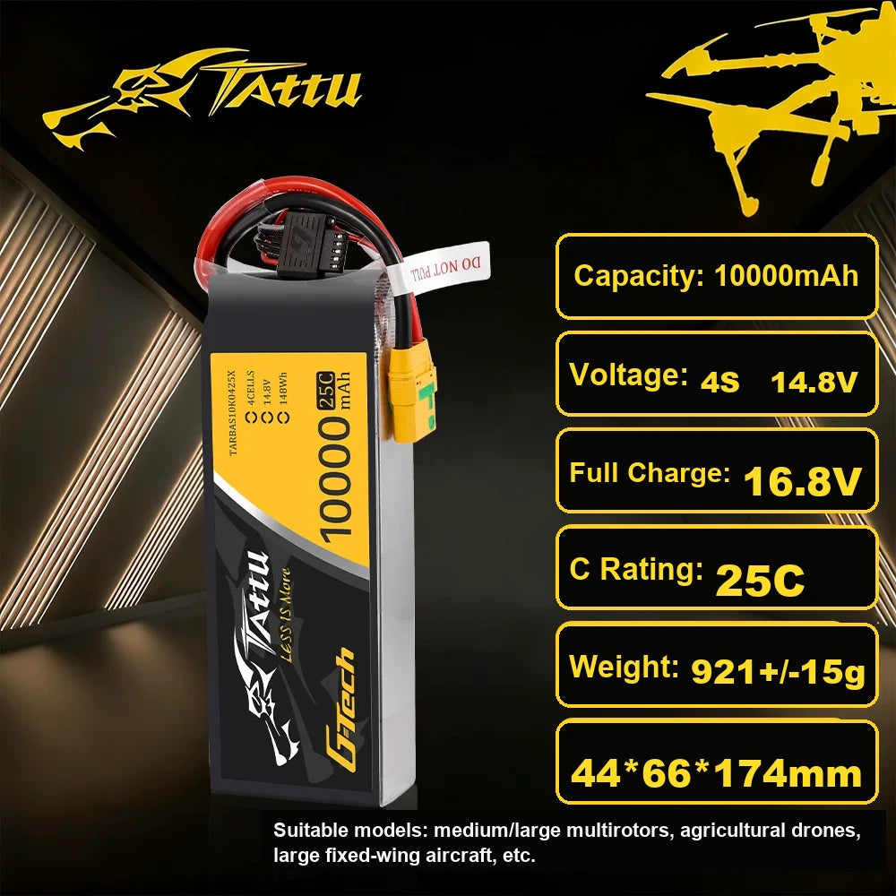 Tattu G-Tech 14.8V 4S 10000mAh 25C LiPo Battery Pack with Smart Charging for Drones, UAVs & Fixed-Wing Aircraft