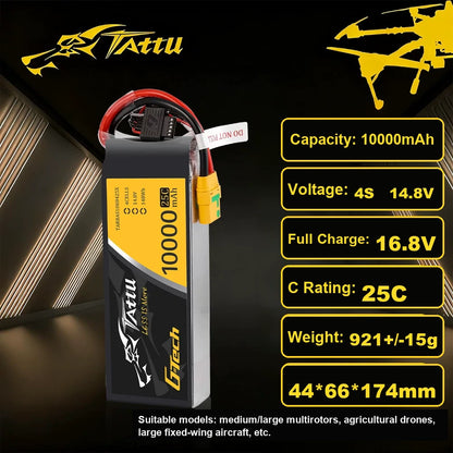 Tattu G-Tech 14.8V 4S 10000mAh 25C LiPo Battery Pack with Smart Charging for Drones, UAVs & Fixed-Wing Aircraft