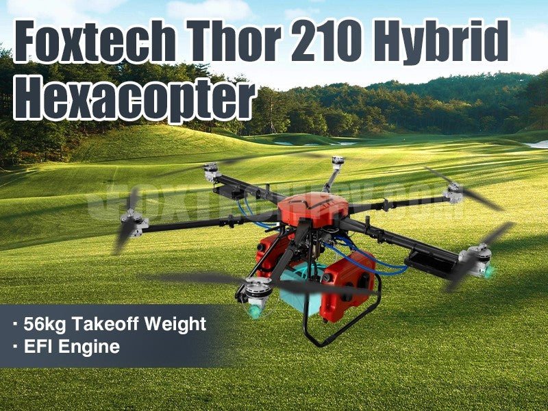 Foxtech Thor 210 Hybrid Hexacopter, Foxtech Thor 210 hybrid hexacopter with 56kg takeoff weight and 10kg payload, designed for industrial use.