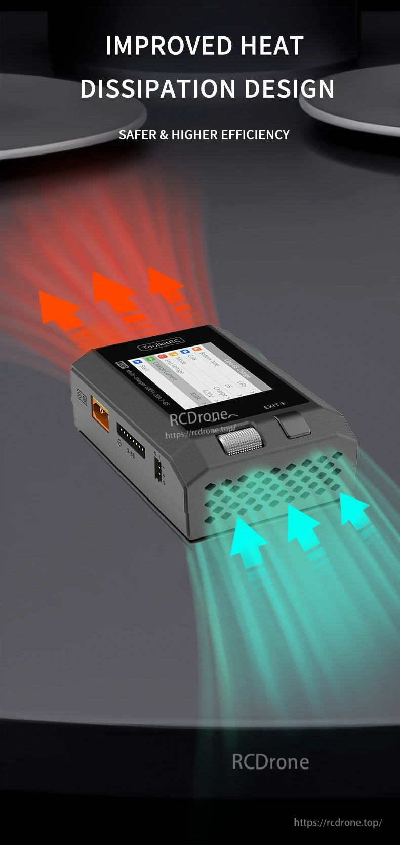 ToolkitRC M8P 600W 20A 1–8S Balance Charger, Improved heat dissipation design for safer and higher efficiency charging.