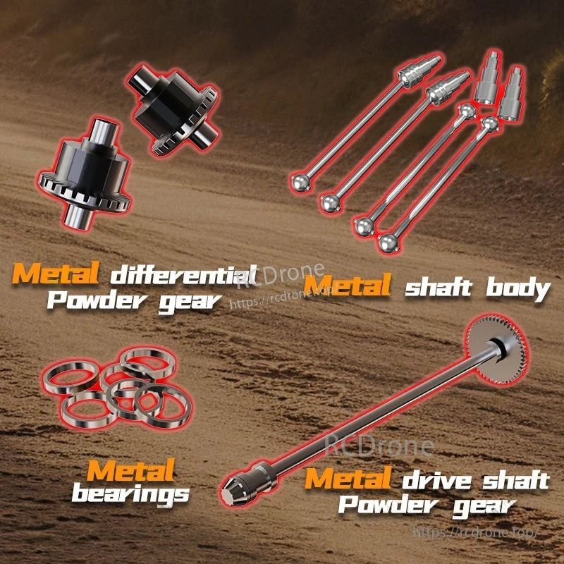 TSRC 9522 / 9522 Pro 1:16 RC Car, Metal differential powder gear, metal shaft body, metal bearings, metal drive shaft powder gear.
