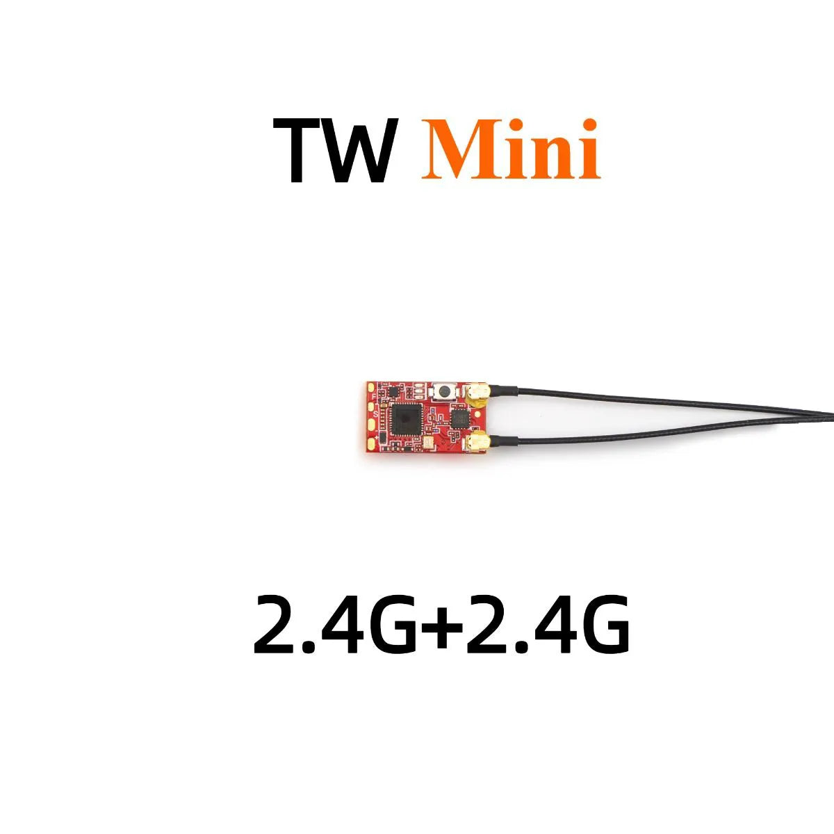 FrSky TW Mini Receiver with TW Mini text and 2.4G+2.4G graphic overlay