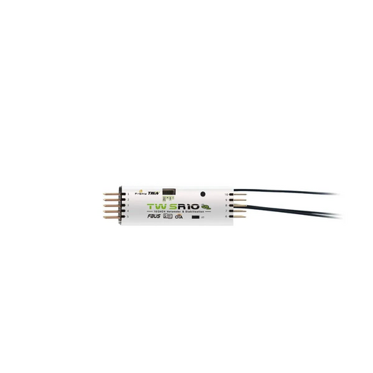 FrSky TW SR10 2.4GHz TW TWIN RC receiver module with pin headers and dual antenna leads