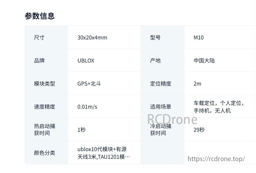 UBLOX M10, TAU1201, and ATGM332D GPS, UBLOX M10 GPS module: 30x20x4mm, 2m accuracy, supports GPS+BeiDou, fast start times. Suitable for drones, vehicles, handhelds.