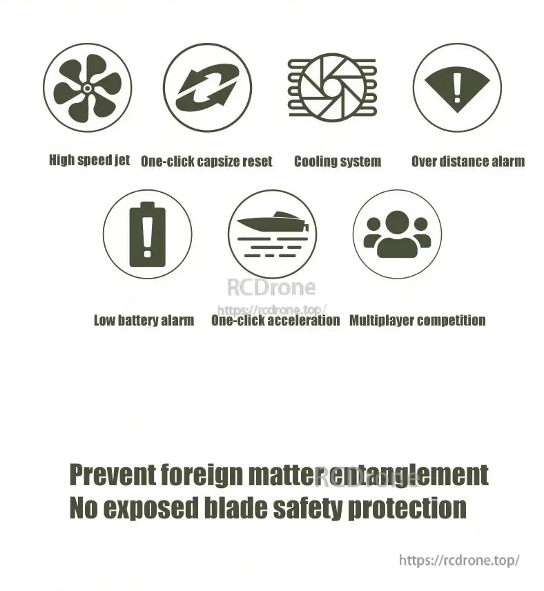 udiRC UDI023 RC Boat, High-speed jet with one-click reset, cooling, alarms, acceleration, multiplayer mode, and safety protection for enhanced performance and security.