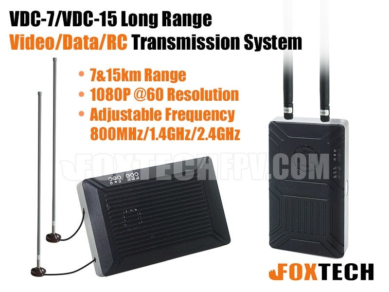 फॉक्सटेक VDC-7/VDC-15 - 1080P 60FPS 7KM 15KM 800MHz 1.4GHz 2.4GHz लंबी दूरी का वीडियो/डेटा/RC ट्रांसमिशन सिस्टम
