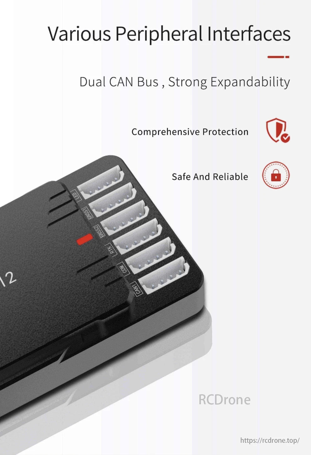 VK V12 Drone, V12 Drone features peripheral interfaces, dual CAN bus, comprehensive protection, and safe operation for excellent performance.