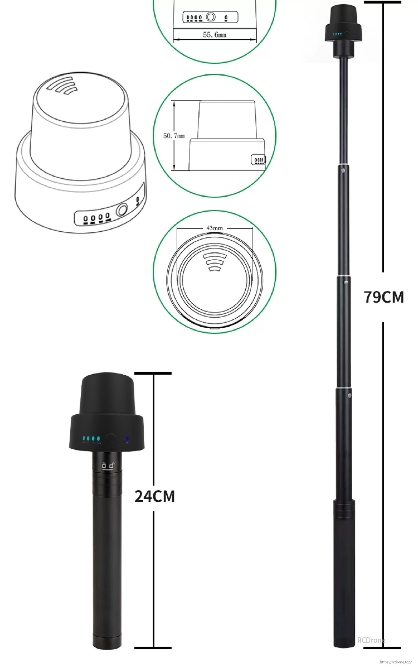 VK VDT-2 mapper: 79cm height, 24cm base, dual-frequency, high-precision for farmland mapping.