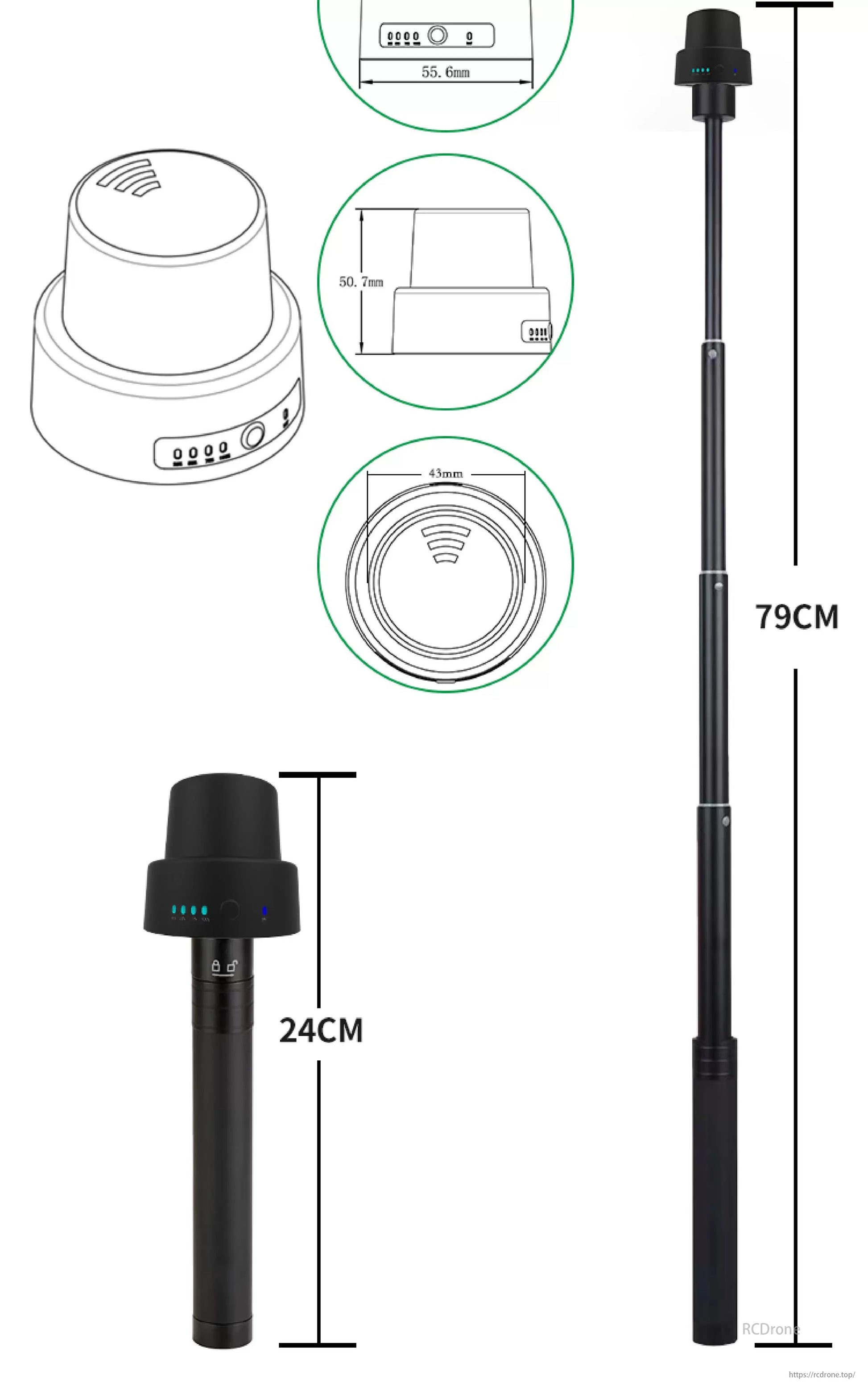 VK VDT-2 mapper: 79cm height, 24cm base, dual-frequency, high-precision for farmland mapping.