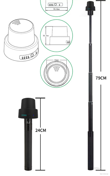 VK VDT-2 mapper: 79cm height, 24cm base, dual-frequency, high-precision for farmland mapping.