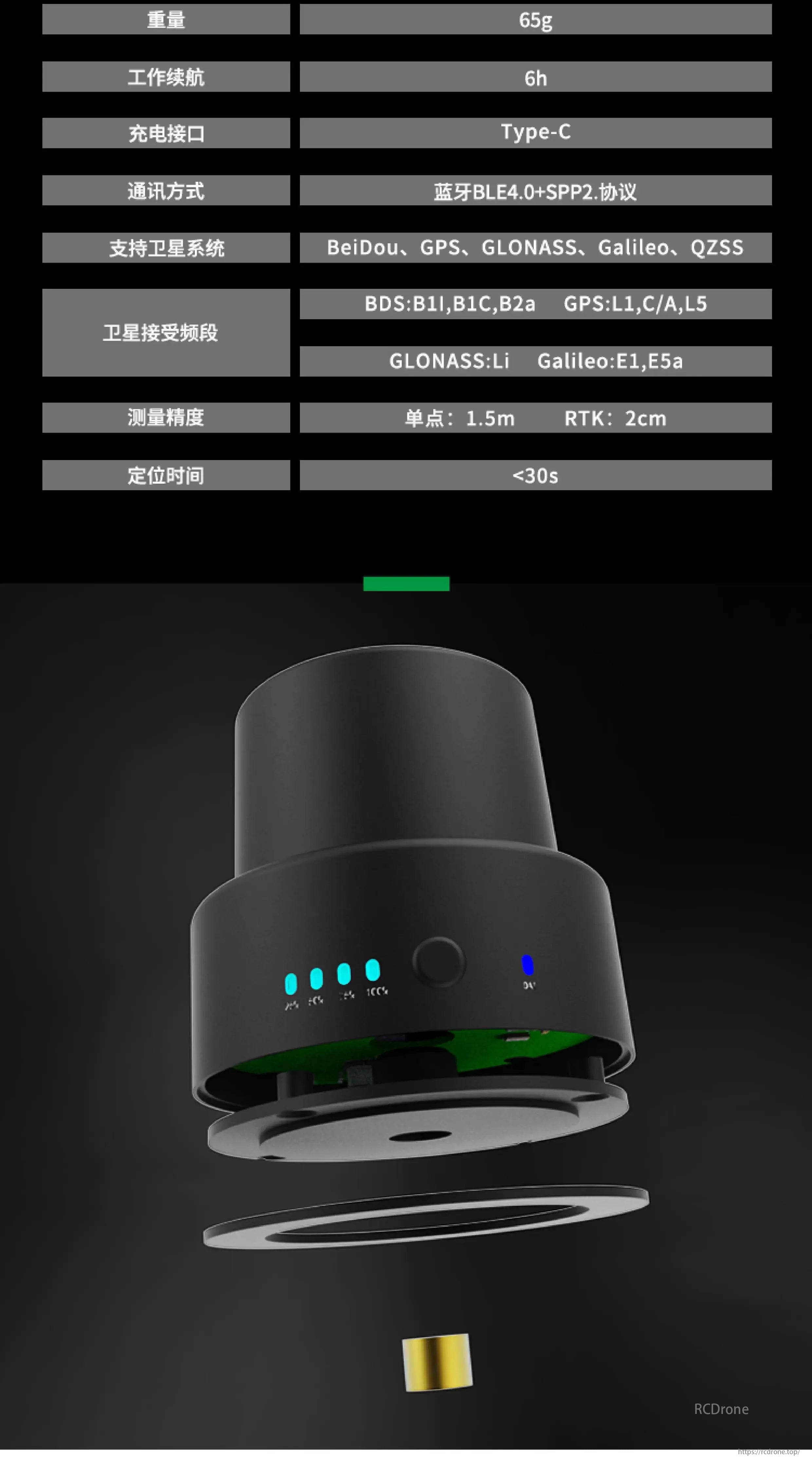 VK VDT-2 Farmland Mapper, VK VDT-2: 65g, 6h battery, Type-C, BLE4.0+SPP2, multi-GNSS (BeiDou/GPS/GLONASS/Galileo/QZSS). 1.5m/2cm RTK precision, <30s positioning. Ideal for farmland mapping.