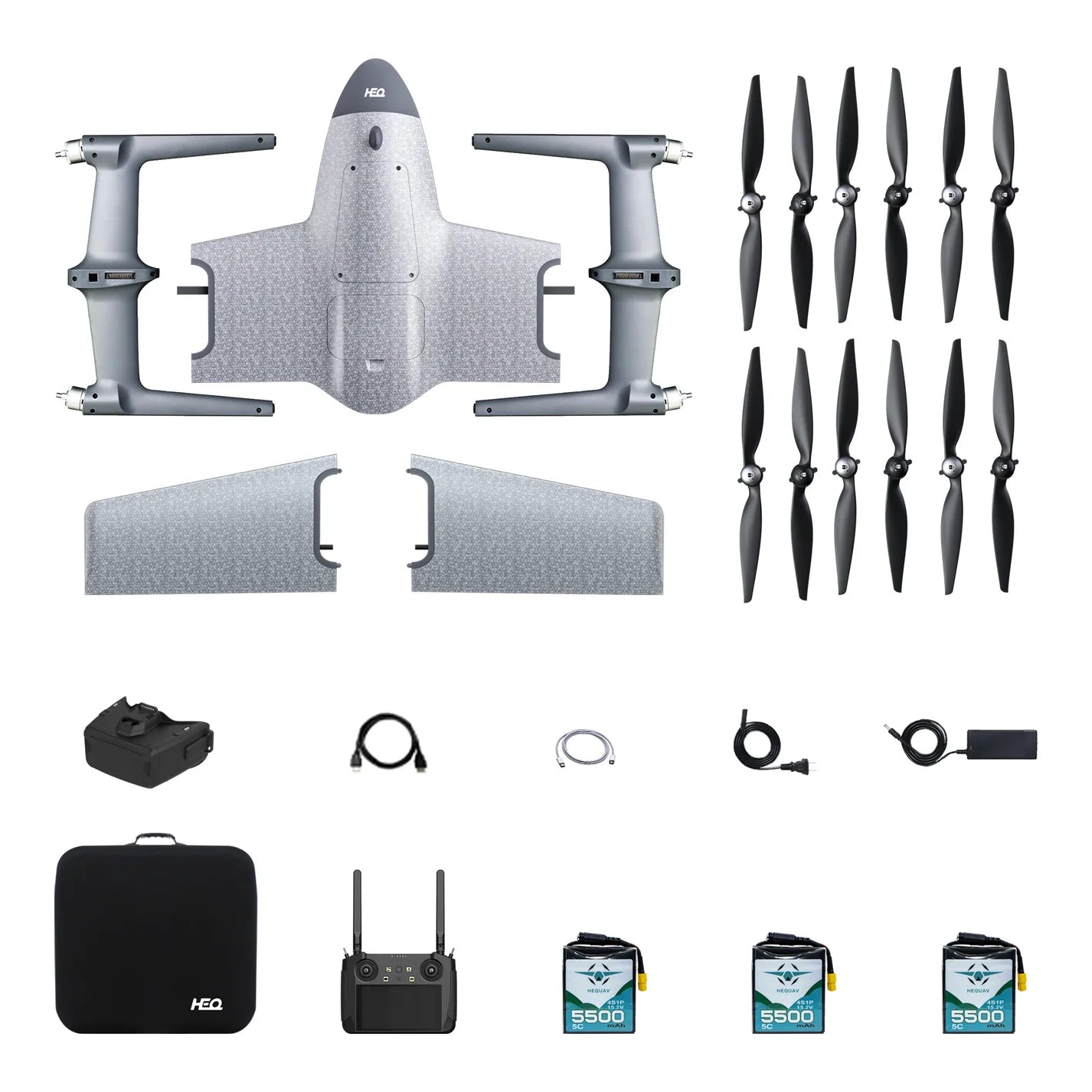 HEQ Swan Voyager VTOL - 3-Axis 4K Video Camera 40KM Range 60 Minutes Fixed-wing Aircraft