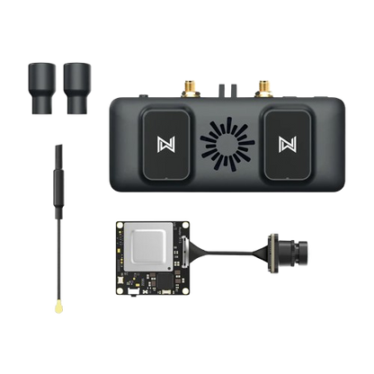 Walksnail Avatar FPV VRX video receiver kit with dual antennas, coax lead, and camera module