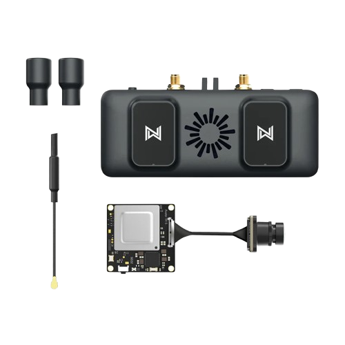Walksnail Avatar FPV VRX video receiver kit with dual antennas, coax lead, and camera module