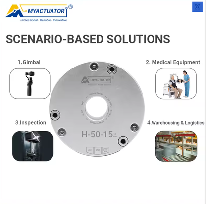 موتور سروو درایو مستقیم MyActuator H-50-15، ولتاژ ۲۴ ولت، رابط CAN Bus، سرعت ۲۵۰۰ دور در دقیقه، گشتاور پیک ۰.۹ نیوتن‌متر، انکودر ۱۷ بیتی، طراحی شفت توخالی