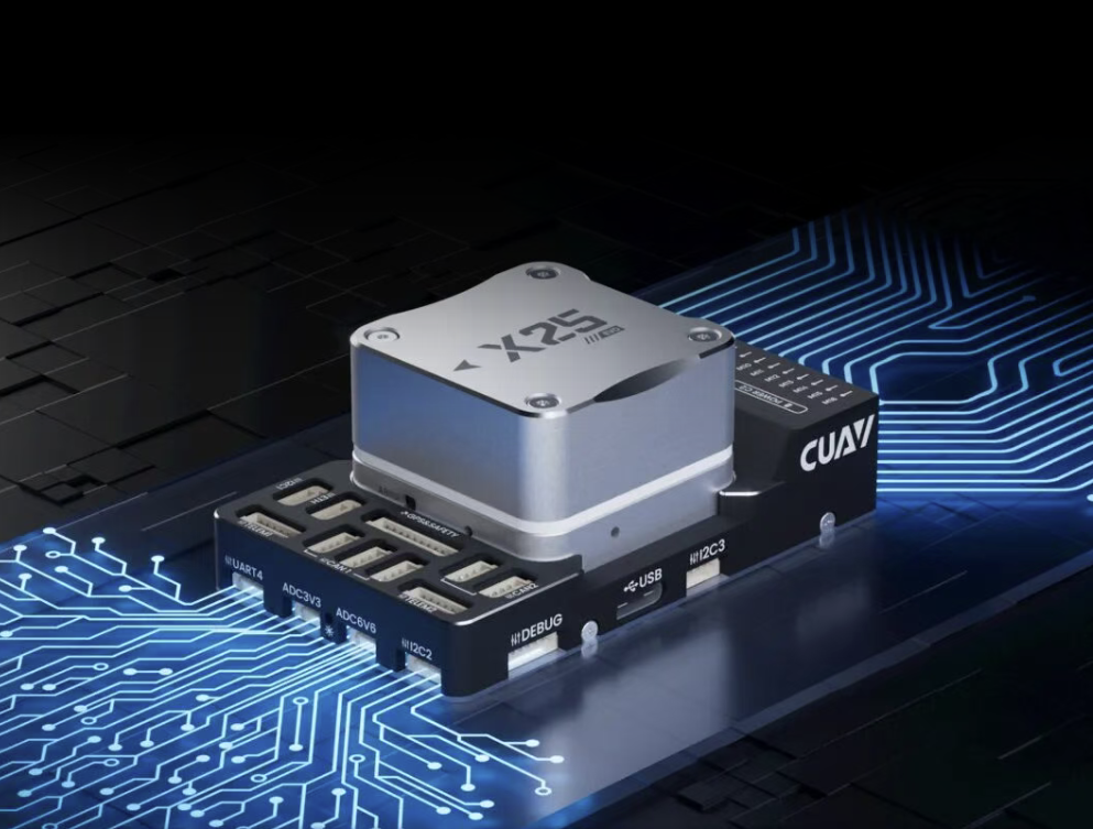 CUAV X25 EVO Autopilot Flight Controller, CUAV X25 EVO: STM32H7 flight controller with triple IMU, dual baro, RM3100 magnetometer, CAN, 16 PWM outputs, supports PX4 and ArduPilot.