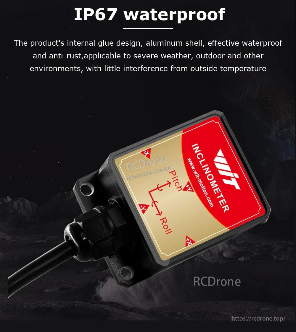 WitMotion HWT605 Inclinometer, Waterproof inclinometer with aluminum shell, rust-resistant, for outdoor use, measures pitch and roll.