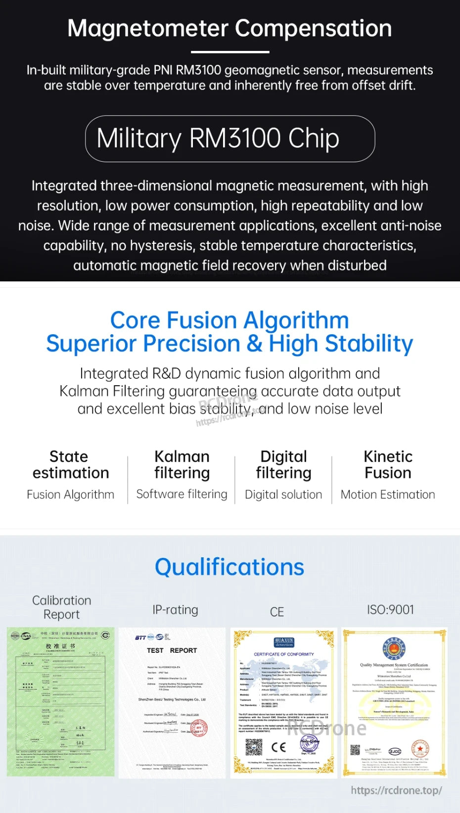 WitMotion HWT901B Accelerometer, WitMotion HWT901B features a military-grade magnetometer, fusion algorithm, and certifications including CE, ISO-9001, IP-rating, and calibration report.