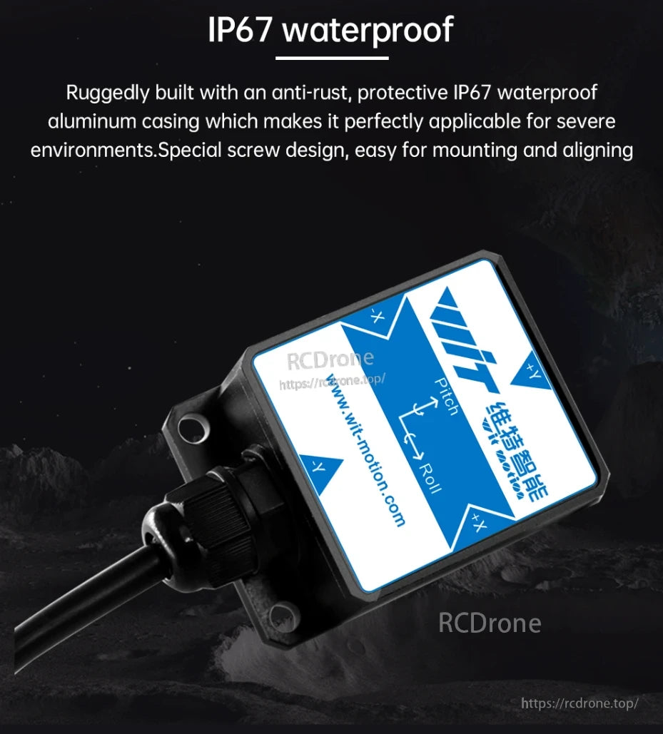WitMotion HWT901B Accelerometer, IP67 waterproof accelerometer with aluminum casing, durable for harsh environments.
