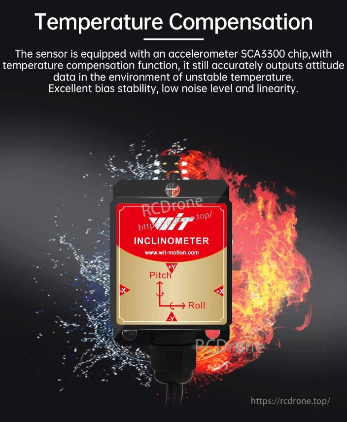 The WitMotion HWT905 AHRS uses the SCA3300 chip for temperature compensation, ensuring accurate attitude data across varying temperatures.