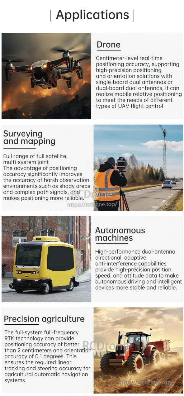 WitMotion RTK GNSS/INS Module UM982 / UM980, The WitMotion UM982/UM980 RTK GNSS/INS module provides centimeter-level positioning for drones, surveying, autonomous machines, and precision agriculture, offering high-accuracy navigation with dual-antenna support, multi-system satellite tracking, and real-time orientation in diverse environments.