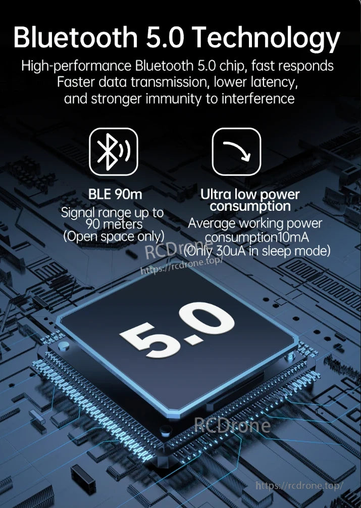 WitMotion WT901 Accelerometer Logger, The Bluetooth 5.0 chip provides fast response, low latency, strong interference resistance, 90m range, and ultra-low power consumption (10mA active, 30uA sleep).