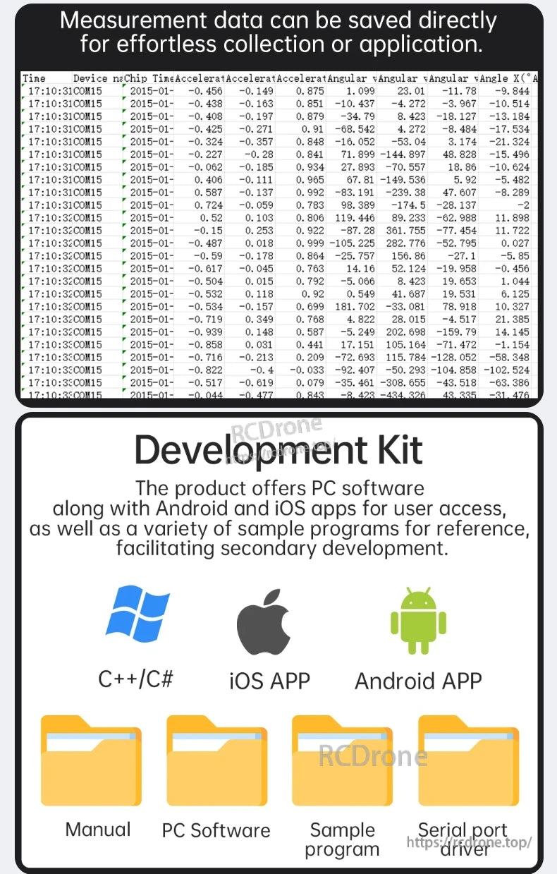 WitMotion WT9011DCL BLE Sensor, Data saved directly for easy collection. Dev kit includes software, apps, samples, manual, driver, supports C++/C#.