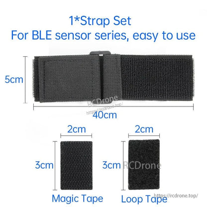 Strap set for BLE sensors includes a 40cm strap and 2cm×3cm hook-and-loop tapes.