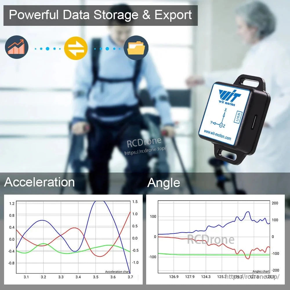 The WitMotion WT901BLECL is a 9-axis IMU with Bluetooth 5.0, offering data storage, export, and compatibility with Arduino, Kalman Filter, Android, iOS, and PC for acceleration and angle tracking.