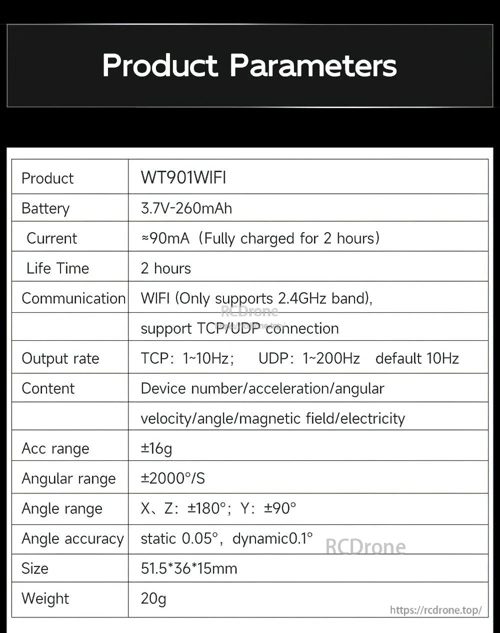 The WitMotion WT901WIFI is a compact 9-axis IMU with WiFi, offering high-frequency sensor data in a lightweight design.
