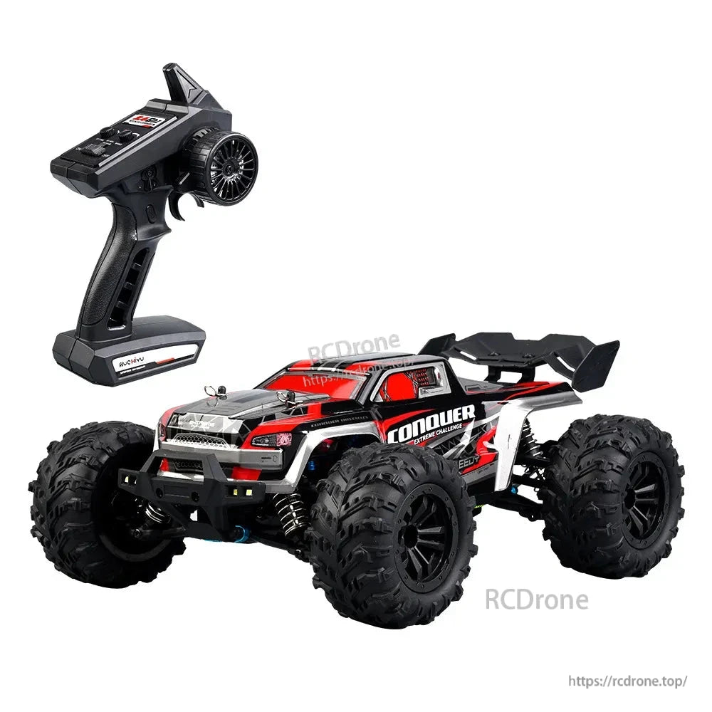 WLtoys 1:16 Scale RC Car, WLtoys 1:16 scale RC monster truck features 50km/h speed, 4WD, 7.4V 1300mAh battery, 2.4GHz remote control, and RC390 motor for high-speed off-road performance.