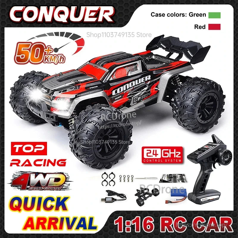 Samochód RC w skali 1:16, 50 km/h, 4WD, terenowy Monster Truck z silnikiem RC390, akumulatorem 7,4V 1300mAh i pilotem 2,4GHz