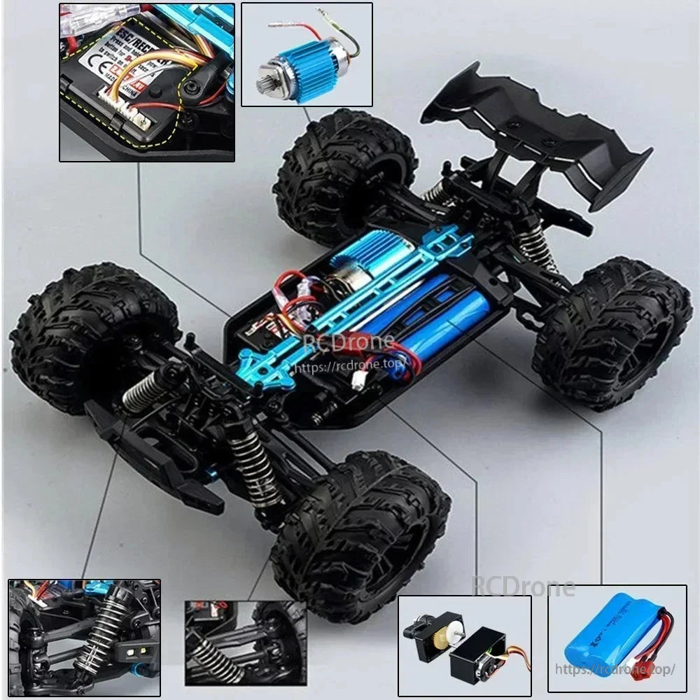Samochód RC w skali 1:16, 50 km/h, 4WD, terenowy Monster Truck z silnikiem RC390, akumulatorem 7,4V 1300mAh i pilotem 2,4GHz