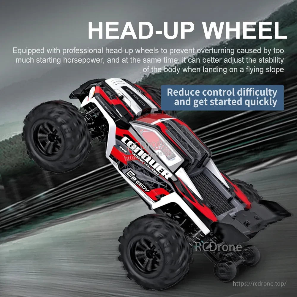 WLtoys 1:16 Scale RC Car, The head-up wheel improves stability, prevents overturning, enhances control, and allows quick starts on slopes.