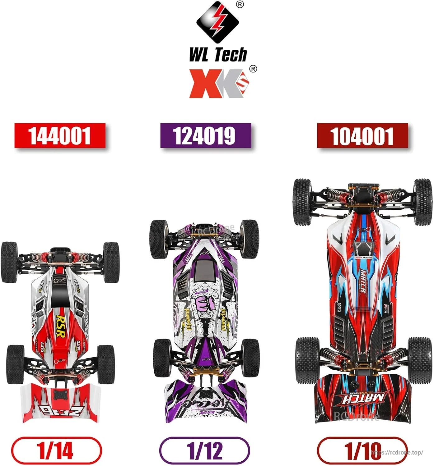 Wltoys 104001 RC Car 1/10 Scale 4WD 45km/h High Speed Off-Road Racing Buggy with Alloy Chassis, 550 Brushed Motor, 7.4V 2200mAh Battery RTR