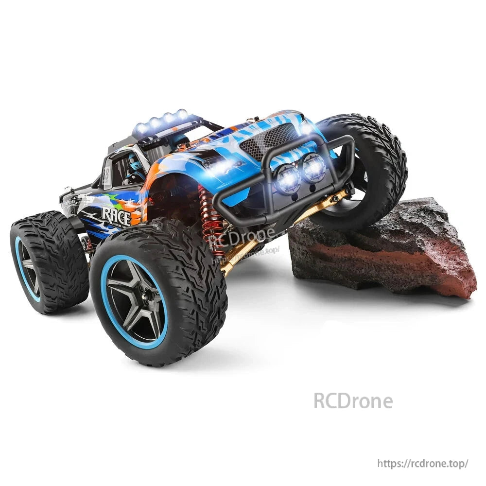 Wltoys 104019 1/10 2.4GHz 4WD Brushless RC Car, Wltoys 1/10 scale 4WD brushless RC car with 2.4GHz radio, 55 km/h speed, off-road monster truck, 3660 motor, metal gears, black and blue color.