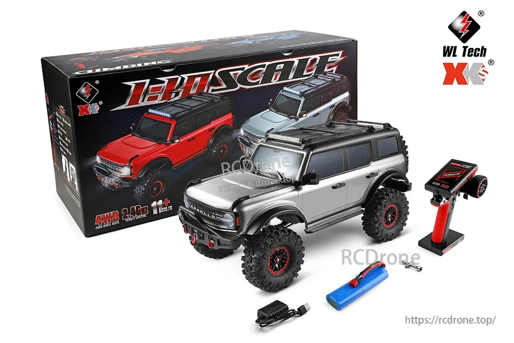 WLtoys 104020 Rc Car, New features include an electric winch and remote control operation with image and text support.