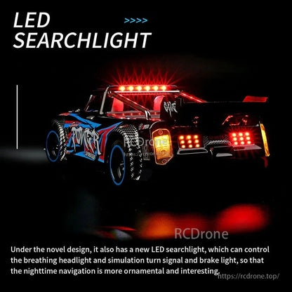 Wltoys 104072 1/10 4WD RC Drift Car, LED searchlight with breathing headlights, turn signals, and brake lights improves nighttime navigation and adds stylish design to the RC drift car.