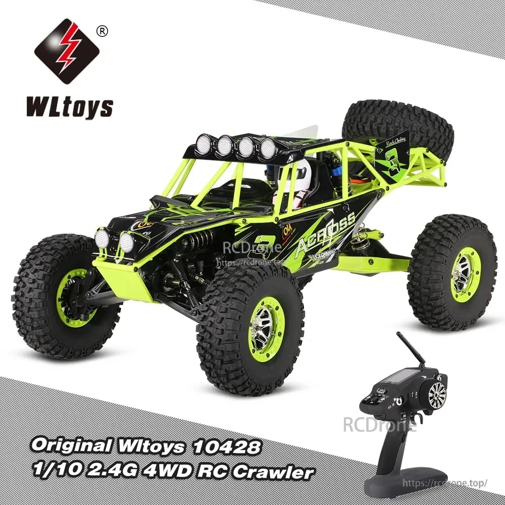 WLtoys 10428 RC Crawler, WLtoys 10428 is a 1/10 scale, 2.4GHz, 4WD remote-controlled crawler with a transmitter.