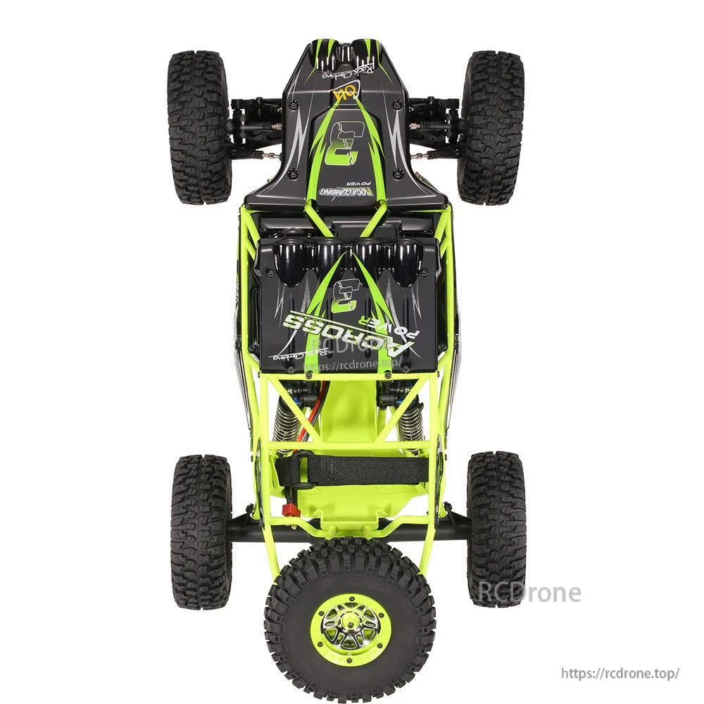 WLtoys 10428 RC crawler truck with 30km/h speed, 2.4GHz frequency, and 7.4V battery.