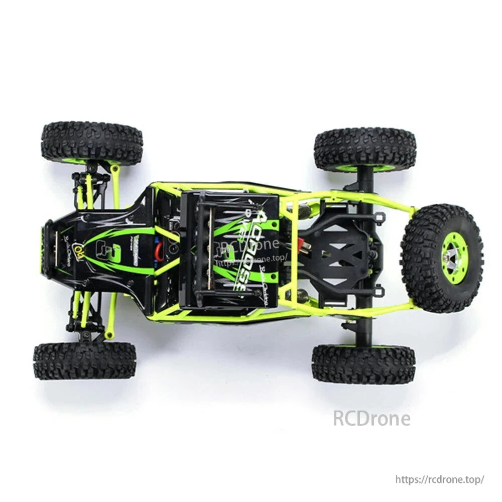WLtoys 10428 is a 1/10 scale 4WD RC crawler truck with a 30km/h speed, dual-speed, 2.4GHz, alloy gear, and 7.4V 2200mAh battery.