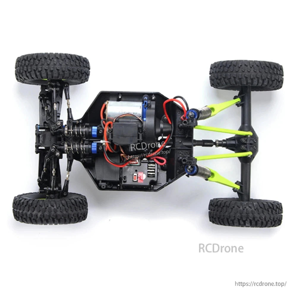 WLtoys 10428 is a 1/10 scale 4WD RC crawler truck with a 30km/h speed, dual-speed gearbox, 2.4GHz radio, alloy gears, and a 7.4V 2200mAh battery.