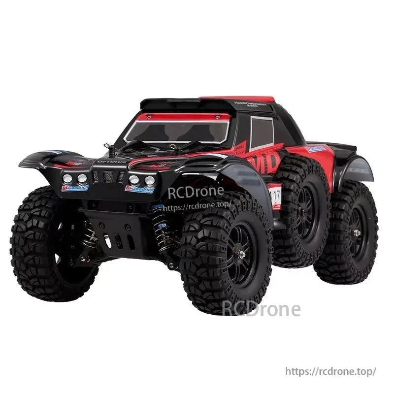 WLtoys 124012 RC Car, WLtoys 1/12 scale 4WD RC rally truck, black/red, 60km/h, 540 brushed motor, large tires, front lights, racing number 17.