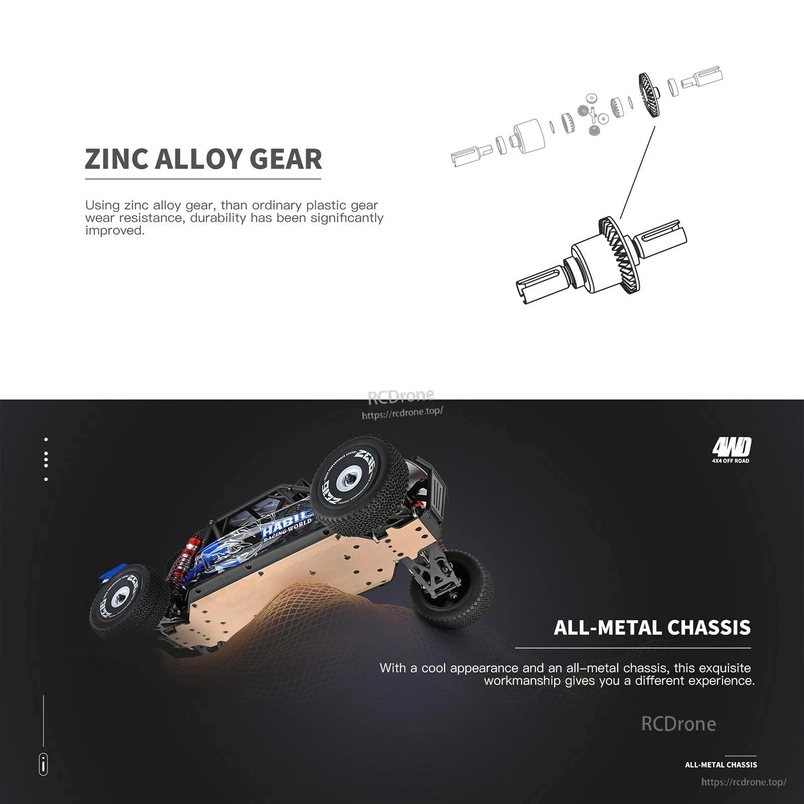 Wltoys 124018 RC Car, Zinc alloy gear, all-metal chassis, 4WD off-road, and fine craftsmanship ensure durability and top performance.