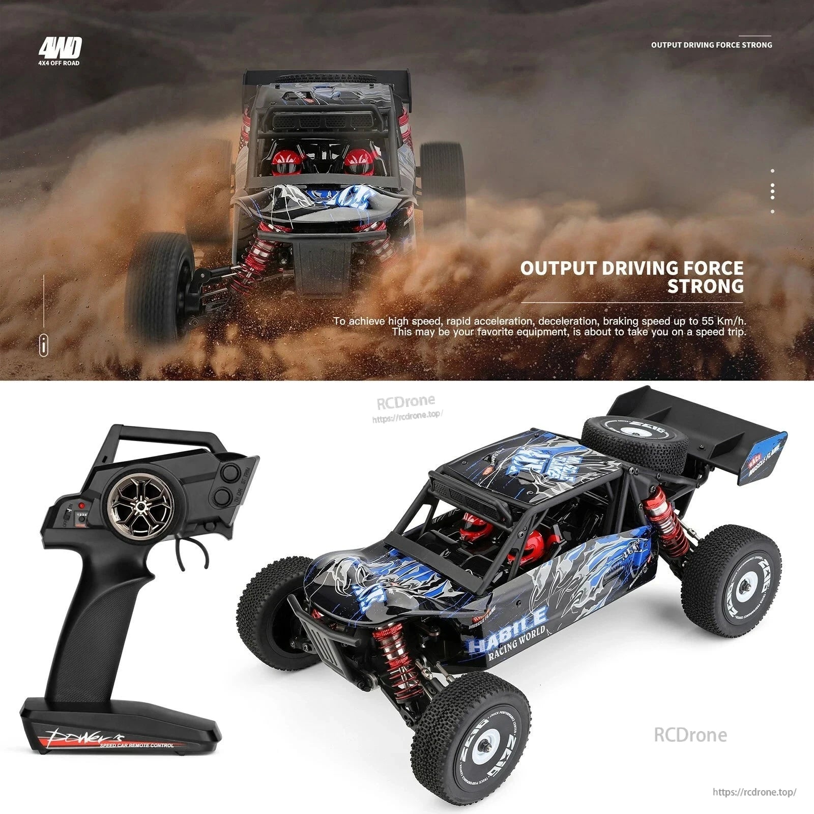 Wltoys 124018 RC Car, A high-speed 4WD RC car with a rugged design, ergonomic remote control, and off-road capabilities, ideal for thrilling outdoor adventures.