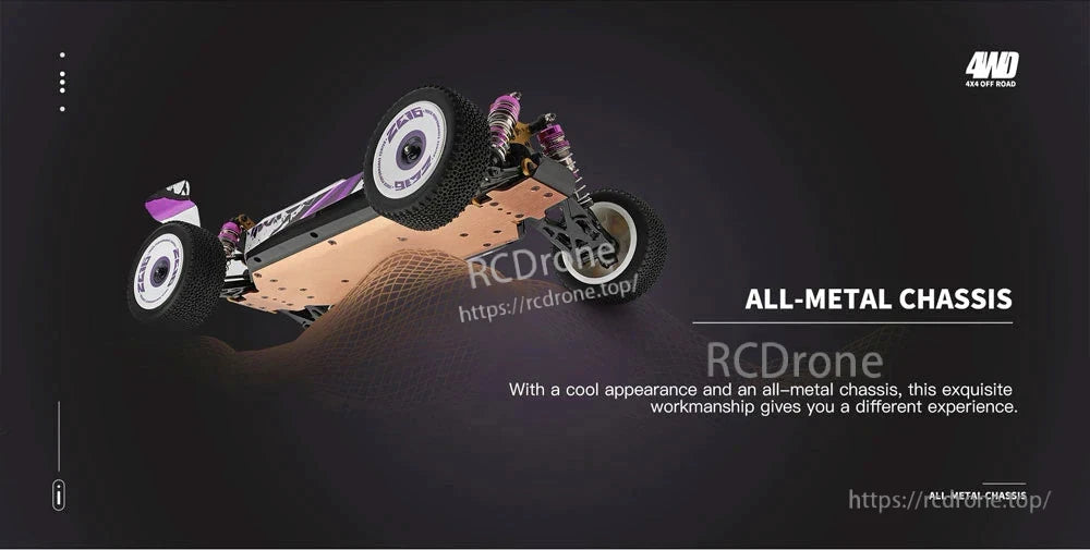 Wltoys 124019 RC Car, All-metal chassis 4WD off-road RC car features a cool design and fine craftsmanship.