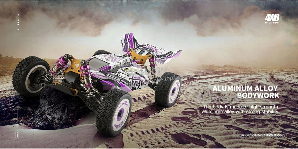 Wltoys 124019 RC Car, 4WD off-road RC car with durable aluminum alloy body, high strength and stability.