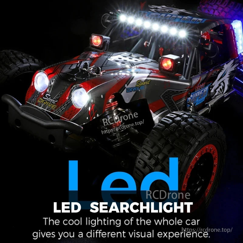 WLtoys 124028 1:12 60KM/H 4WD Brushless RC Car, WLtoys 124028 1:12 4WD RC car features LED lights, metal chassis, brushless motor, and 100m remote control.